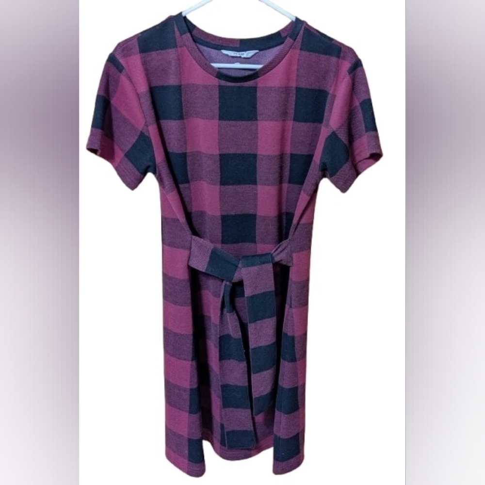 BB Dakota Steve Madden Womens Plaid Tie Front Mini Dress Maroon & Black, Size L